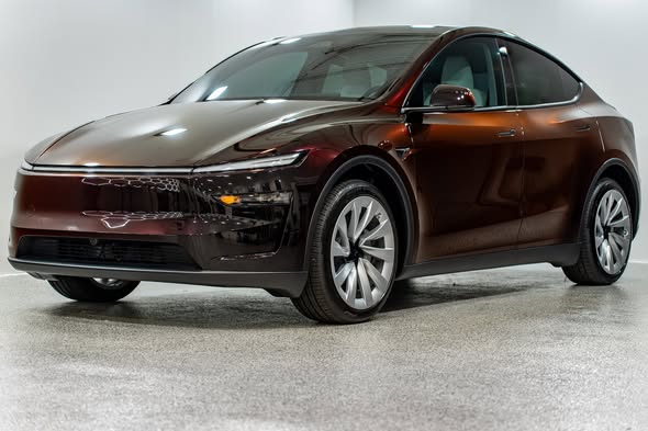 Tesla Model Y Juniper Wrapped in Obsidian Red Color PPF