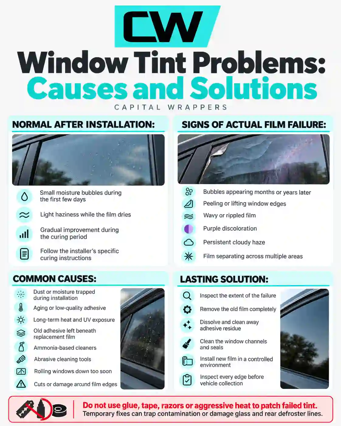 Window tint problems and causes Solution in Rockville, MD