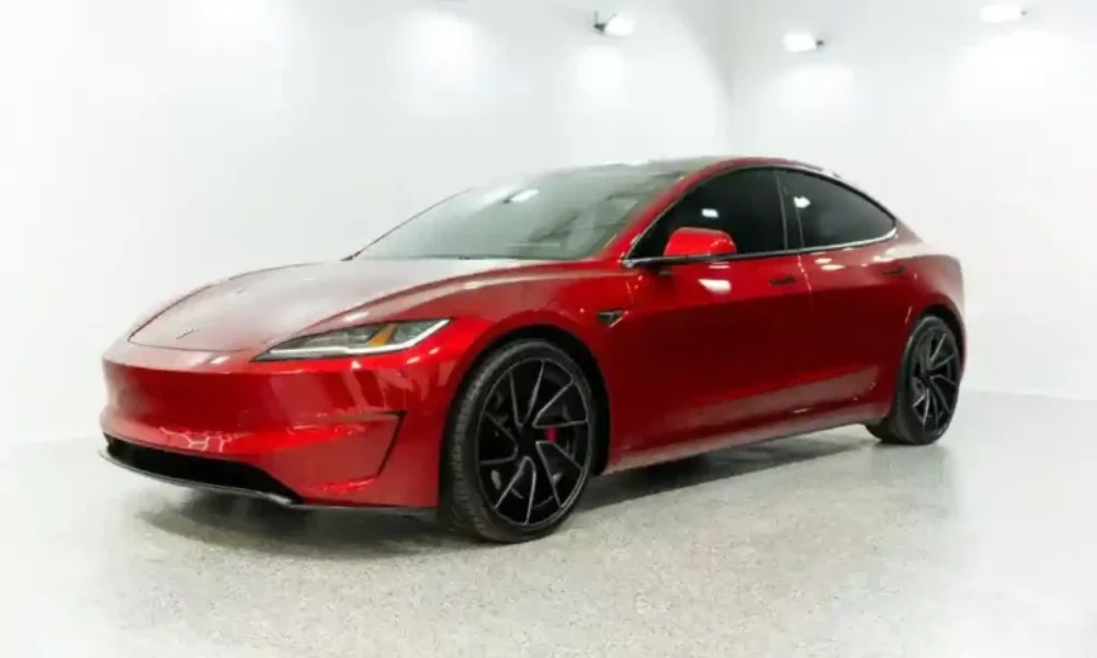 Tesla Model Y Juniper Wrapped in Obsidian Red Color PPF